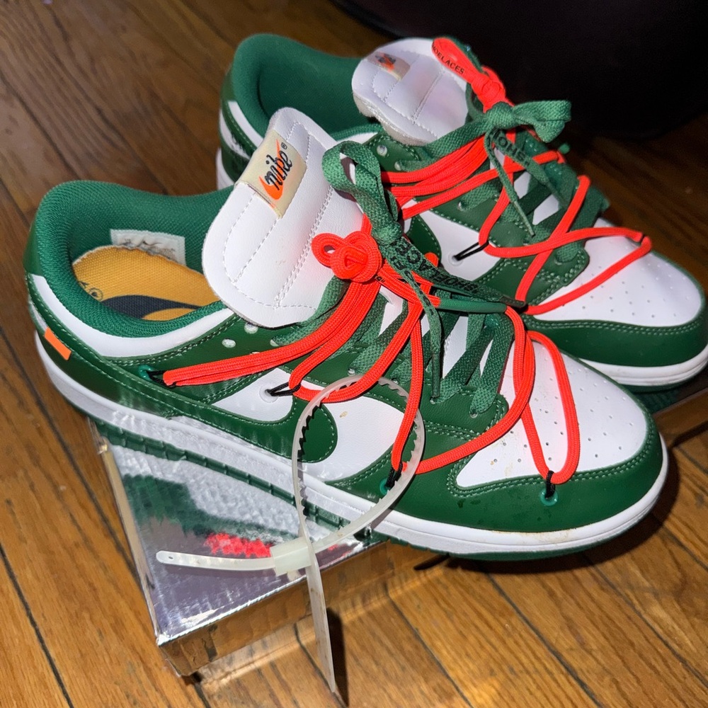 Nike Green and White Men's Shoes with Red Accents